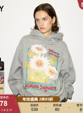 SLY 2024冬季新品THROW系列向日葵印花连帽卫衣030HA001-1791