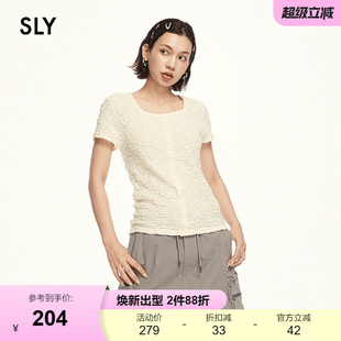 039HSN80 SLY 衬衫 春季 0411 优雅通勤肌理感方领多色短袖