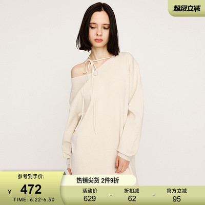 SLY春季新品慵懒oversize系带领罗纹针织连衣裙030IAR73-1331