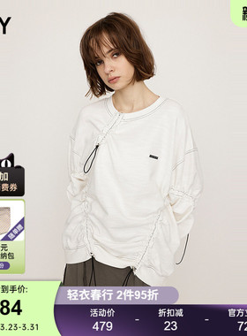 SLY春季新品美式慵懒风不规则抽褶圆领套头卫衣030HAR80-4791