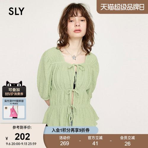 sly日系正反两穿系带泡泡袖衬衫