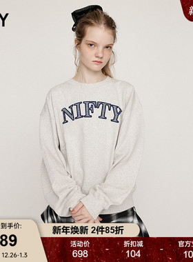 SLY2025冬季新品休闲慵懒刺绣字母oversize圆领卫衣030IAR90-4241