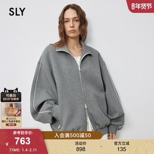 SLY2025秋季新品运动休闲风撞色立领双拉链夹克外套038IAU80-0101