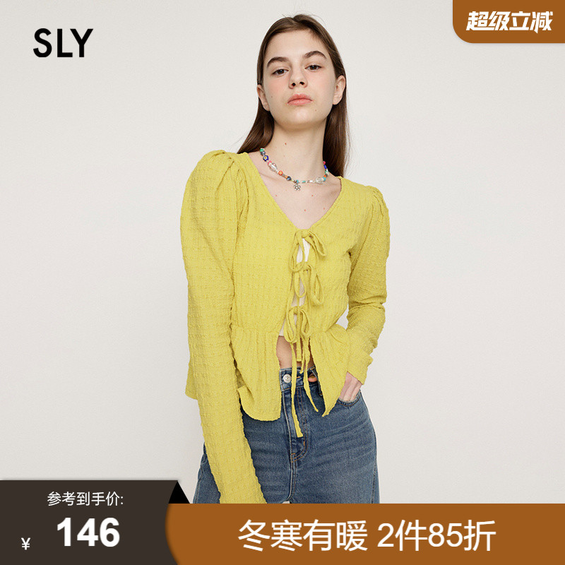 SLY田园淑女风泡泡袖针织开衫