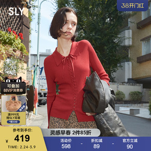 SLY 秋季新品通勤风系带翻领修身长袖针织衫女030IAZ70-1451