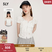 SLY夏季 4491 030ISZ30 新品 甜美蝴蝶结抽褶荷叶边收腰拉链衬衫