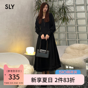 SLY 显瘦连衣裙女038EAL33 方领长款 气质淑女风泡泡袖 8140