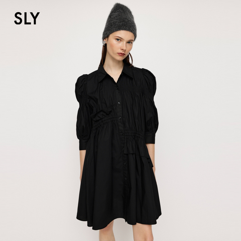 sly甜美日系不对称衬衫连衣裙