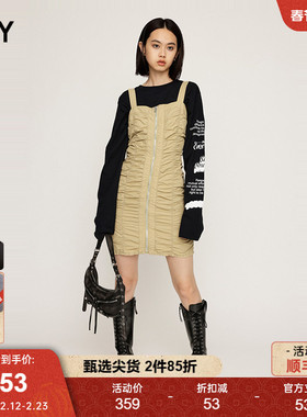 SLY 冬季新品辣妹风重工褶皱吊带连衣裙女030HAZ33-1331