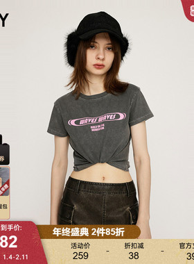 SLY 2024秋季新品美式复古辣妹风撞色字母短袖T恤030HAR90-0541