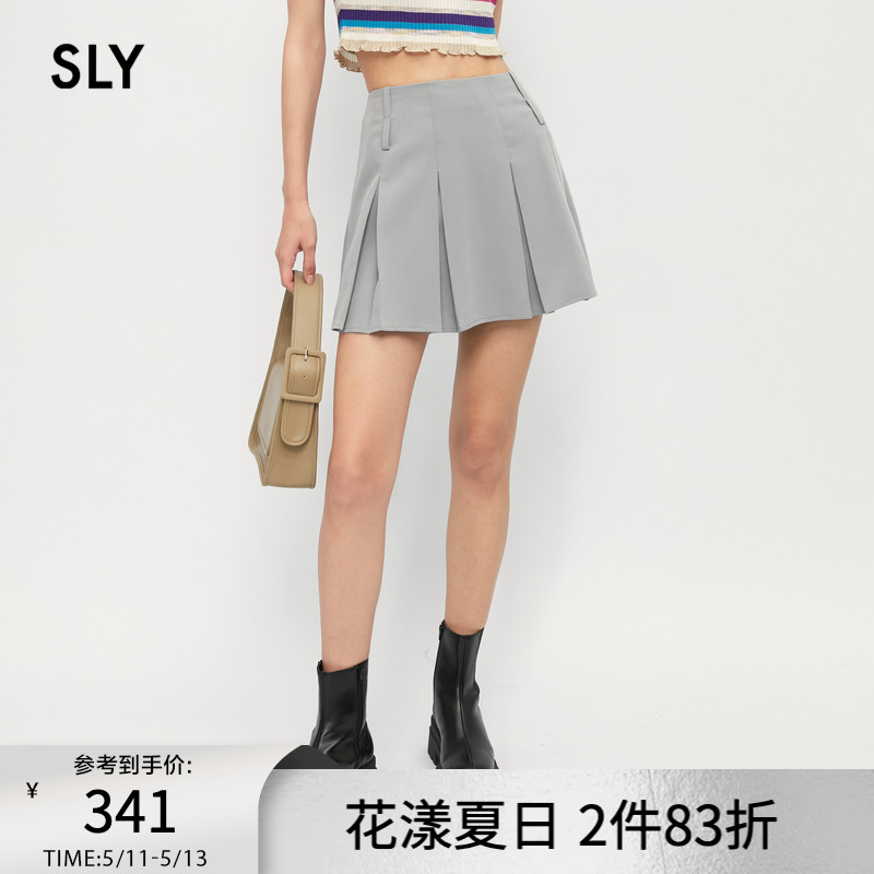 SLY夏季新品学院风双裤袢高腰A字百褶半身裙女038GSU31-5900-封面