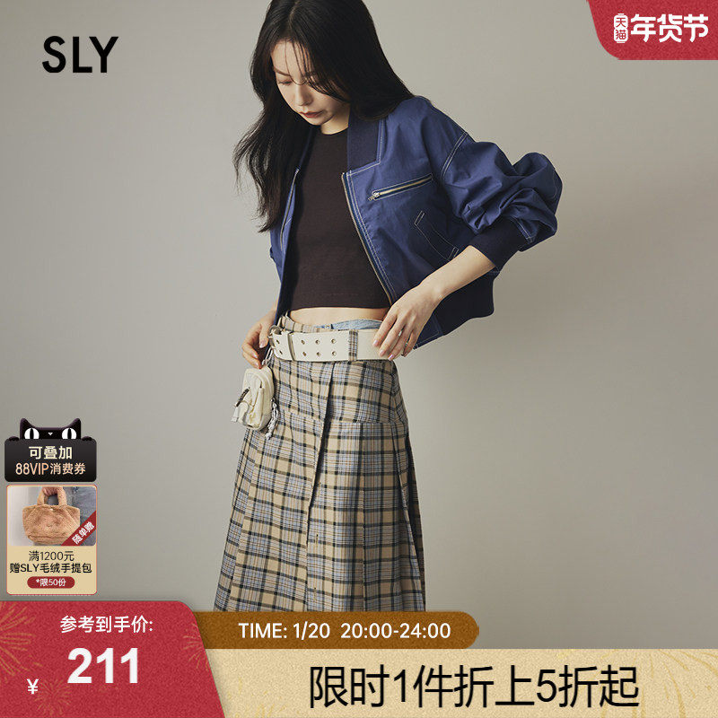 SLY 2024春季新品复古学院风磨损毛边百褶裙半身裙030HSA31-1531,女装/女士精品,半身裙,淘宝优惠券,粉丝福利购,淘宝优惠卷
