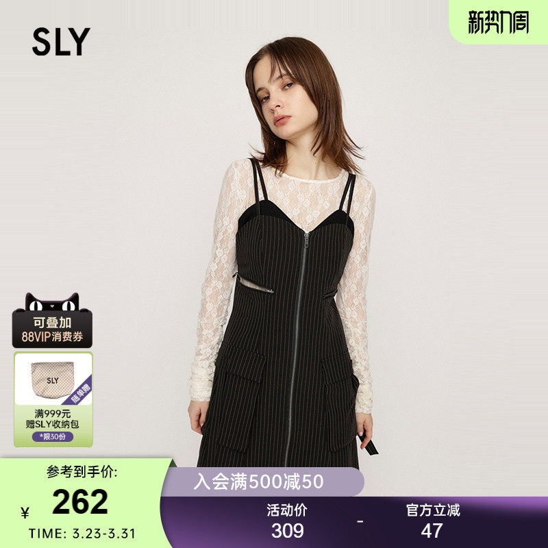 SLY 春季新品办公室海妖风拉链吊带连衣裙030HAM33-4551
