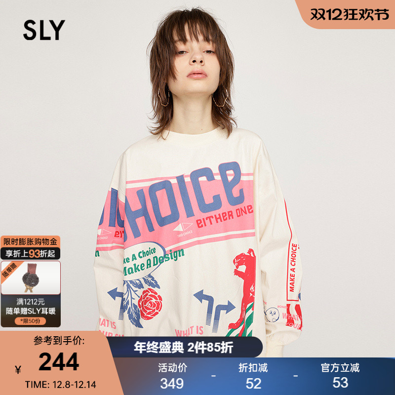 SLY怀旧复古趣味印花图案宽松T恤