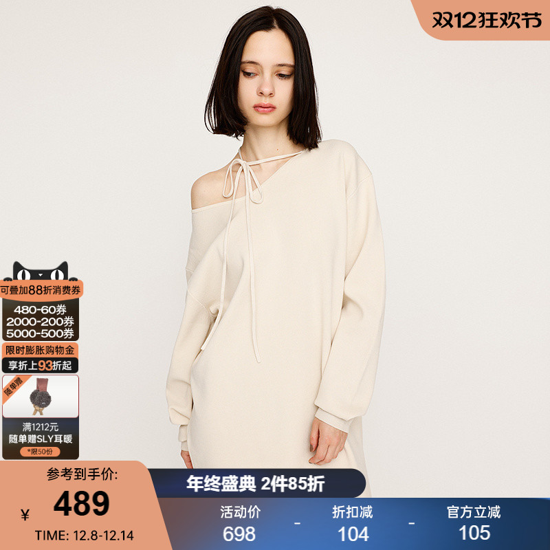 SLY2025秋季新品慵懒oversize系带领罗纹针织连衣裙030IAR73-1331