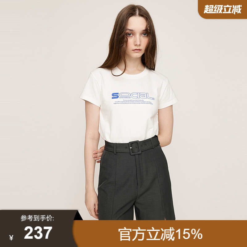 SLY 2025夏季新品甜酷简约字母印花圆领做旧短袖T恤030ISR90-2061