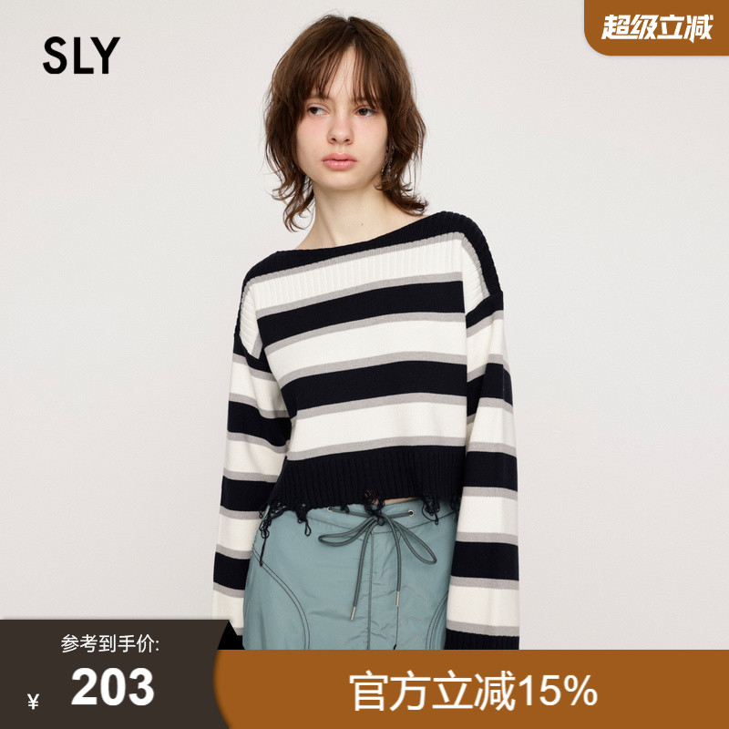 sly甜美日系撞色条纹针织衫毛衣