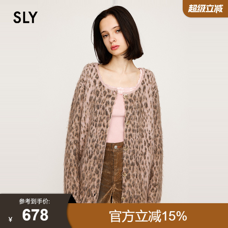 SLY2025秋季新品复古温柔风豹纹软糯宽松针织开衫女030IAZ70-1911