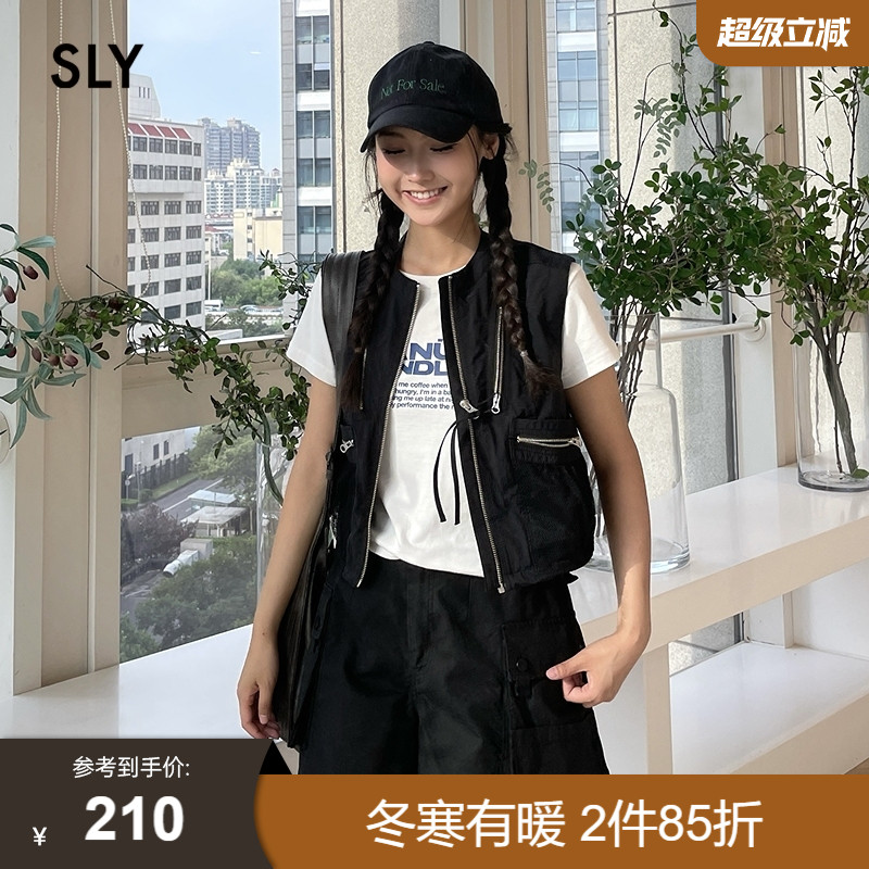 SLY 春季街头感户外风拉链中性工装背心女030HAZ30-0181