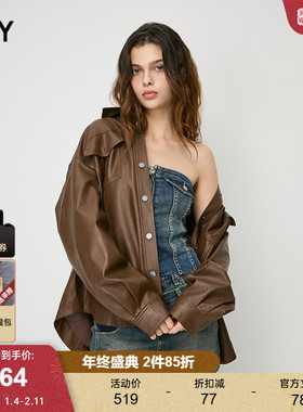 SLY 24冬季新品美式复古风美拉德皮衣夹克外套女038HAL30-0011