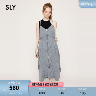 酷感抽绳收腰拉链大口袋吊带连衣裙030ISR33 3911 新品 SLY夏季
