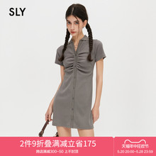 SLY 夏季新品薄荷曼波风螺纹抽褶基础短款连衣裙女030GSL83-4440