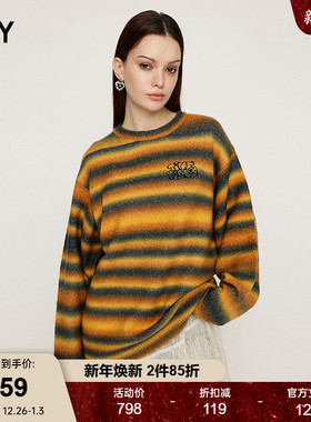 SLY 2024冬季新品鬼马少女撞色条纹刺绣针织衫毛衣030HAR70-4891