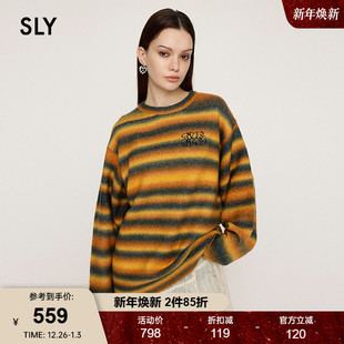 毛衣030HAR70 SLY 鬼马少女撞色条纹刺绣针织衫 新品 4891 2024冬季