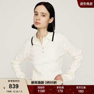 3111 文艺学院风绞花撞色翻领针织两件套030IAR73 SLY2025冬季 新品