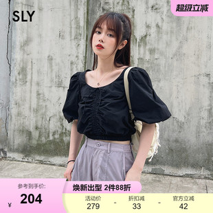 女038GSL30 SLY 衬衫 甜辣蝴蝶结低圆领宫廷风泡泡袖 5300 抽褶短袖
