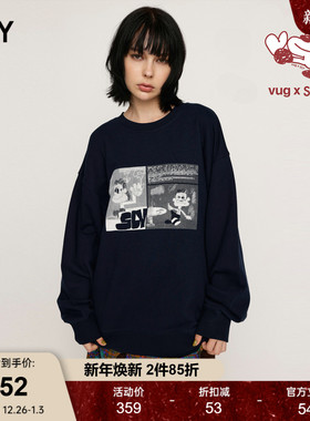 SLY x vug联名 2024冬季新品oversize印花套头卫衣030HAR01-5571