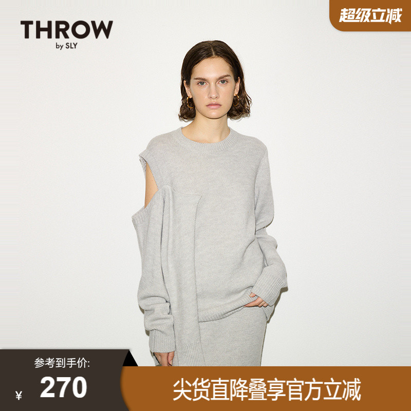 SLY冬季新品THROW系列不规则露肩设计针织衫030HA070-2031