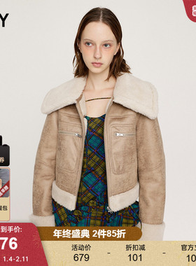SLY冬季新品甜酷正反两穿皮毛一体夹克外套女030HAA30-1131