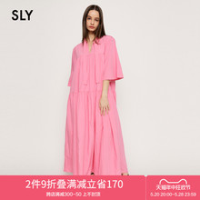 SLY 夏季新品日系风宽松系带抽褶五分袖连衣裙030GSR33-1620