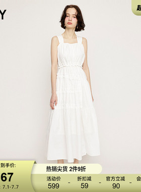 SLY 夏季新品海边度假风不规则花边吊带连衣裙030ISY33-2671