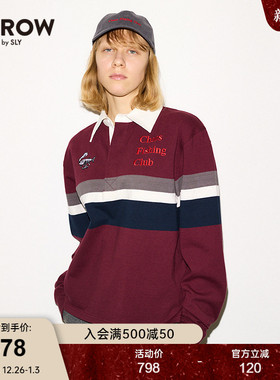 SLY 2026早春新品学院风条纹撞色刺绣字母毛针织衫030IA001-3821