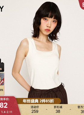 SLY 2025纯色简约清新方领百搭无袖背心吊带衫女030ISZ80-3361