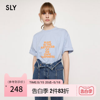 SLY 夏季新品字母印花休闲中性风圆领短袖T恤女030GSY90-5500