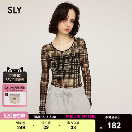 SLY 夏季新品复古港风马赛克撞色格纹微透上衣030ISA90-3121