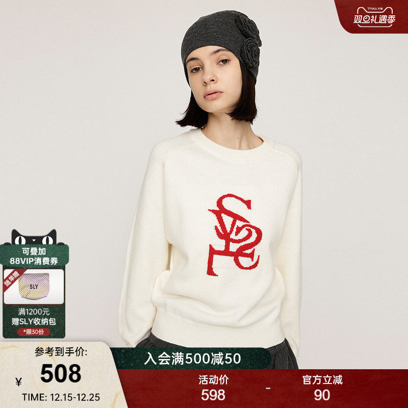 SLY2025冬季新品温柔风字母撞色圆领长袖毛针织衫女030IAR70-1341