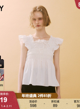 SLY 2025夏季新品甜美清新荷叶边系带飞飞袖衬衫女030ISY30-5181