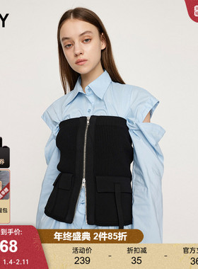 SLY 春季优雅修身设计感口袋针织拉链抹胸030HSZ70-2061