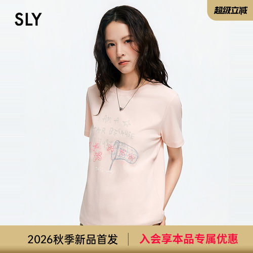SLY 2026夏季新品森系风手绘涂鸦印花圆领宽松T恤女038JSZ90-1008