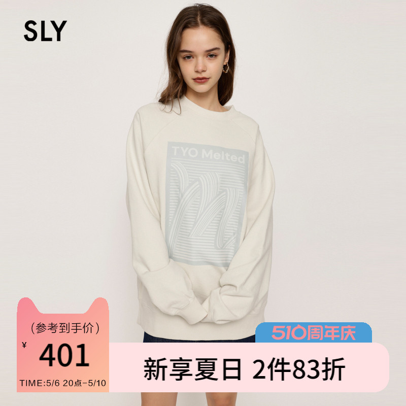 SLY 男友风宽松创意图案插肩袖直筒卫衣女030FAZ90-5400