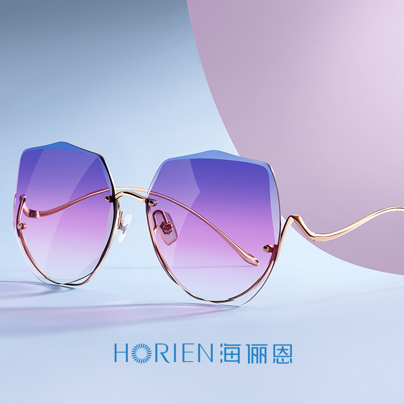 海俪恩年新款关晓彤同款墨镜女花瓣半框防紫外线辐射太阳镜N6902