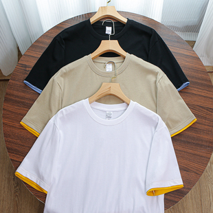 短袖 220g假两件圆领 夏季 柜价300 拼接t恤上衣男 弹力亲肤100棉