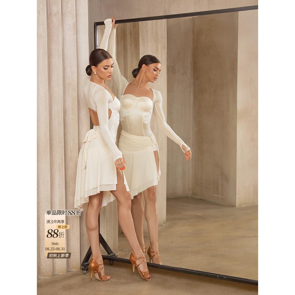 ZYM【华灯初上】半裙高开衩拉丁舞练功服女带底裤飘逸层次感25067