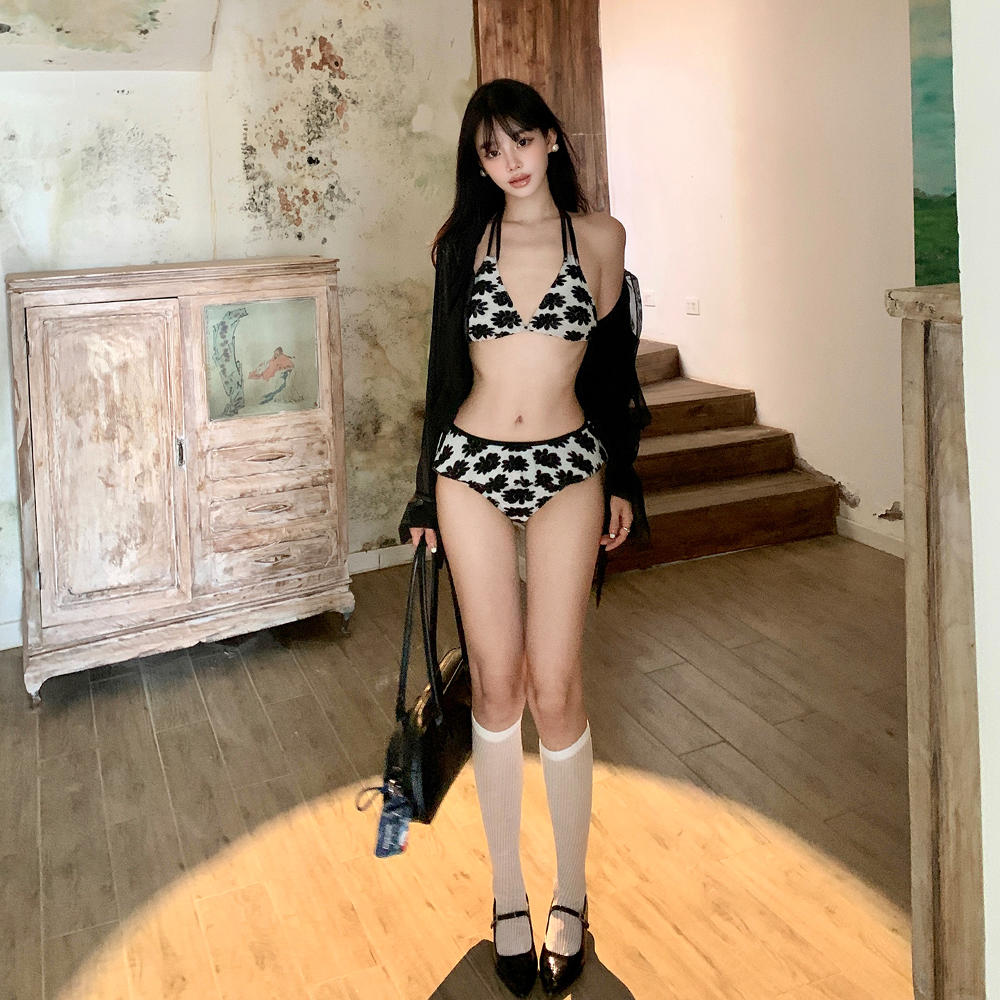 诗凯迪长袖罩衫比基尼泳衣女