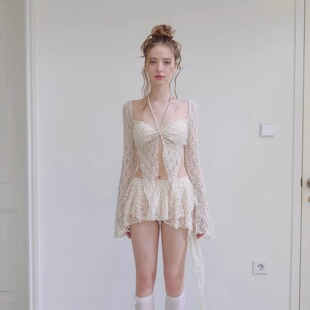 比基尼度假风温泉泳衣女 仙气裙式 法式 纯欲少女芭蕾千金风分体长袖