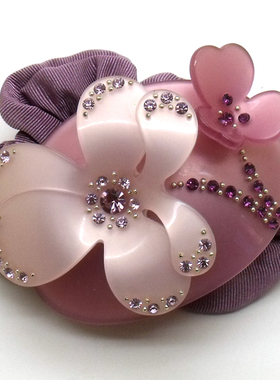 缘颖饰品 茗华发饰hairclip韩国浅紫马尾发圈双生花发绳礼物头饰